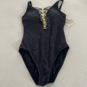 NWT black elegant low back swim suit